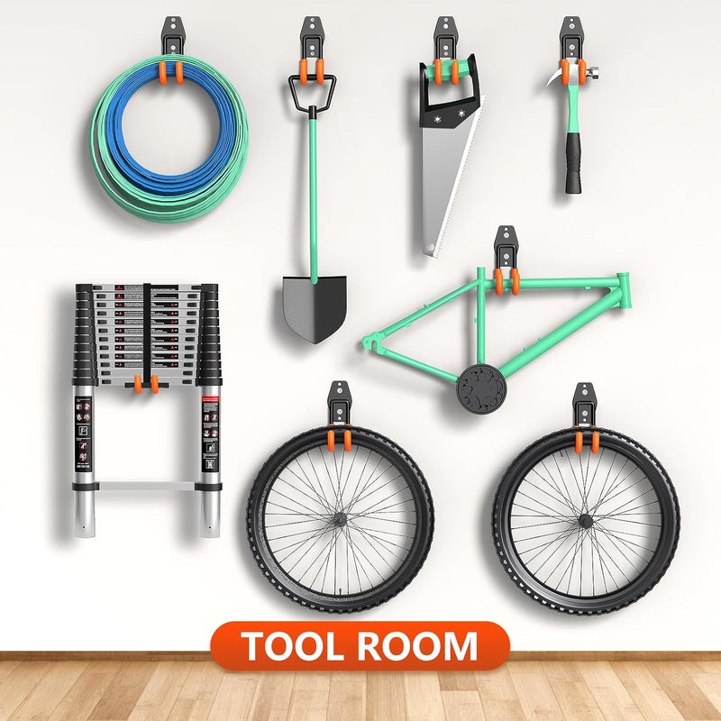 Cpais Garage Hooks with Anti-Slip Coating,Heavy Duty Wall Mount Storage Hooks for Hanging Bike,Hose,Ladder,Yard,Garden Tools (8 Pack Orange 4.7x2.6 inch) - Image 5